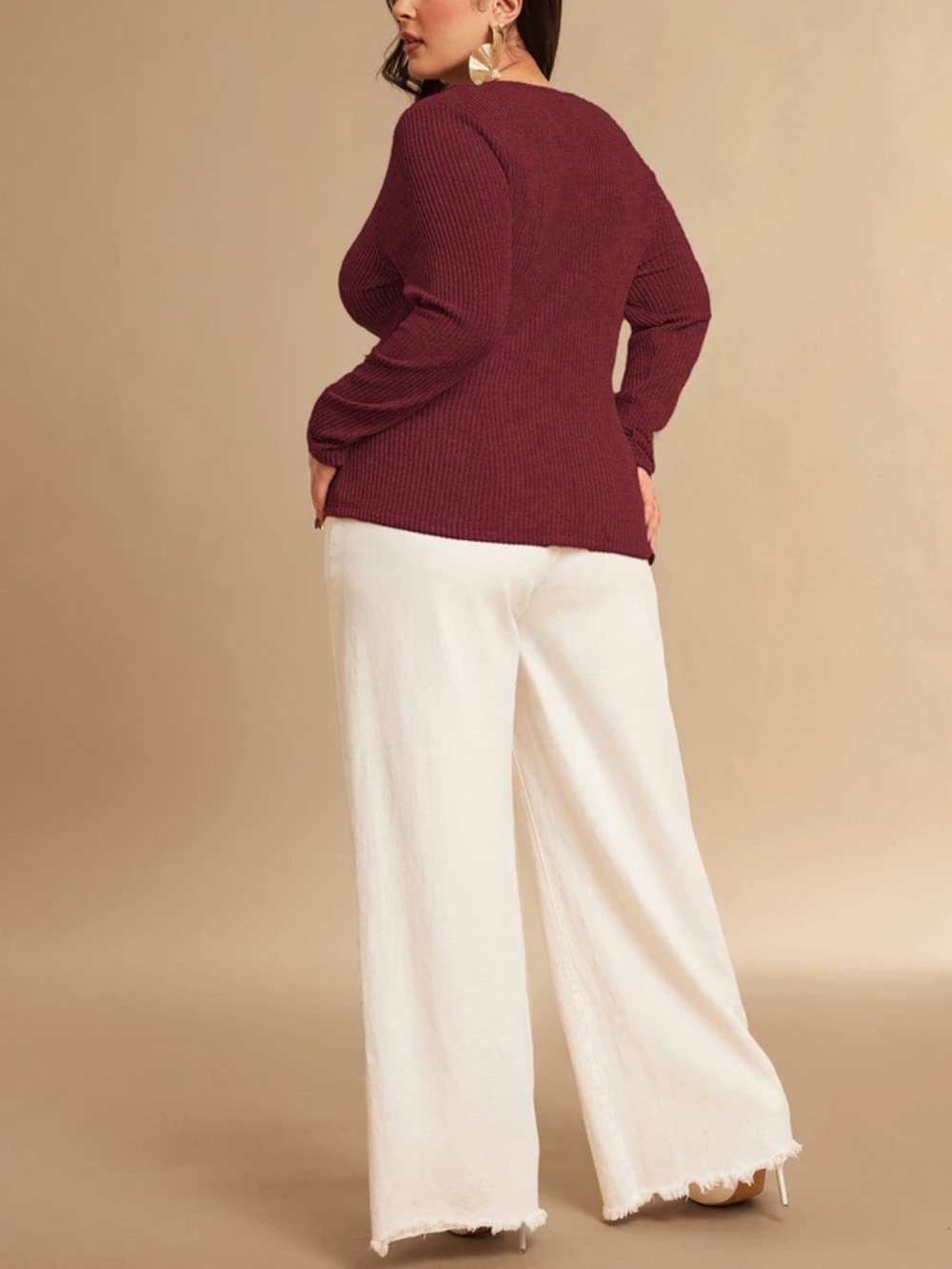 Burgundy Ribbed Button-Front Sweater - Picture 4 of 8